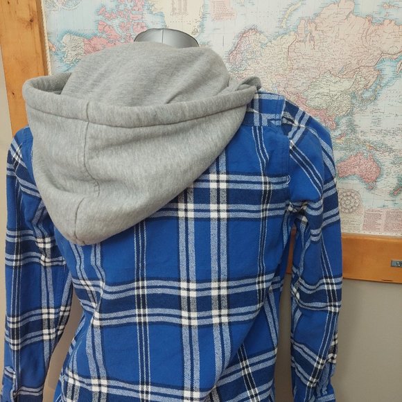 Urban Heritage Blue Hooded Plaid Long Sleeve Cotton Shirt Men's M/L - Picture 5 of 9